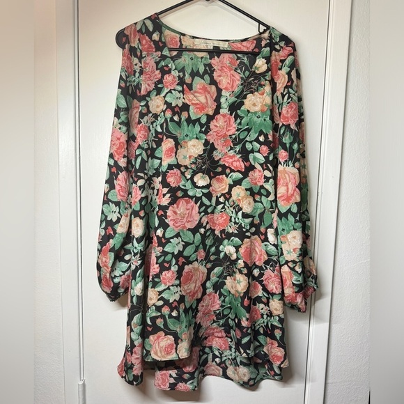 Lovers + Friends Black Pink Cream Rose Floral Cold Shoulder Mini Dress Size M - Picture 2 of 16